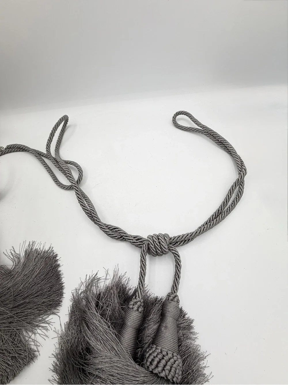 Pair Silver Gray Double Tassel Curtain Tiebacks Braided Rope Drapery Holdbacks